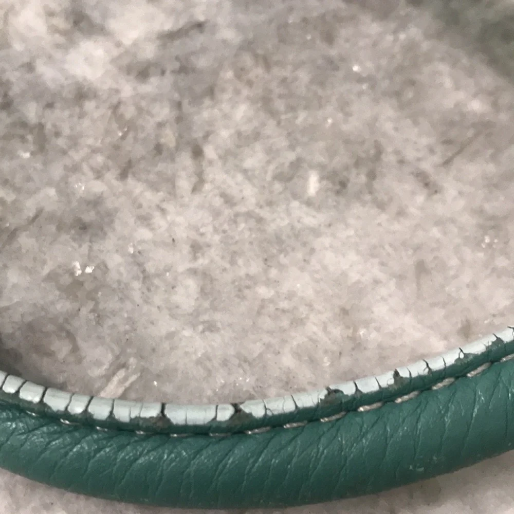 Cole Haan Leather Villager Bag Womens Teal Blue Barrel Satchel Purse - Picture 10 of 10